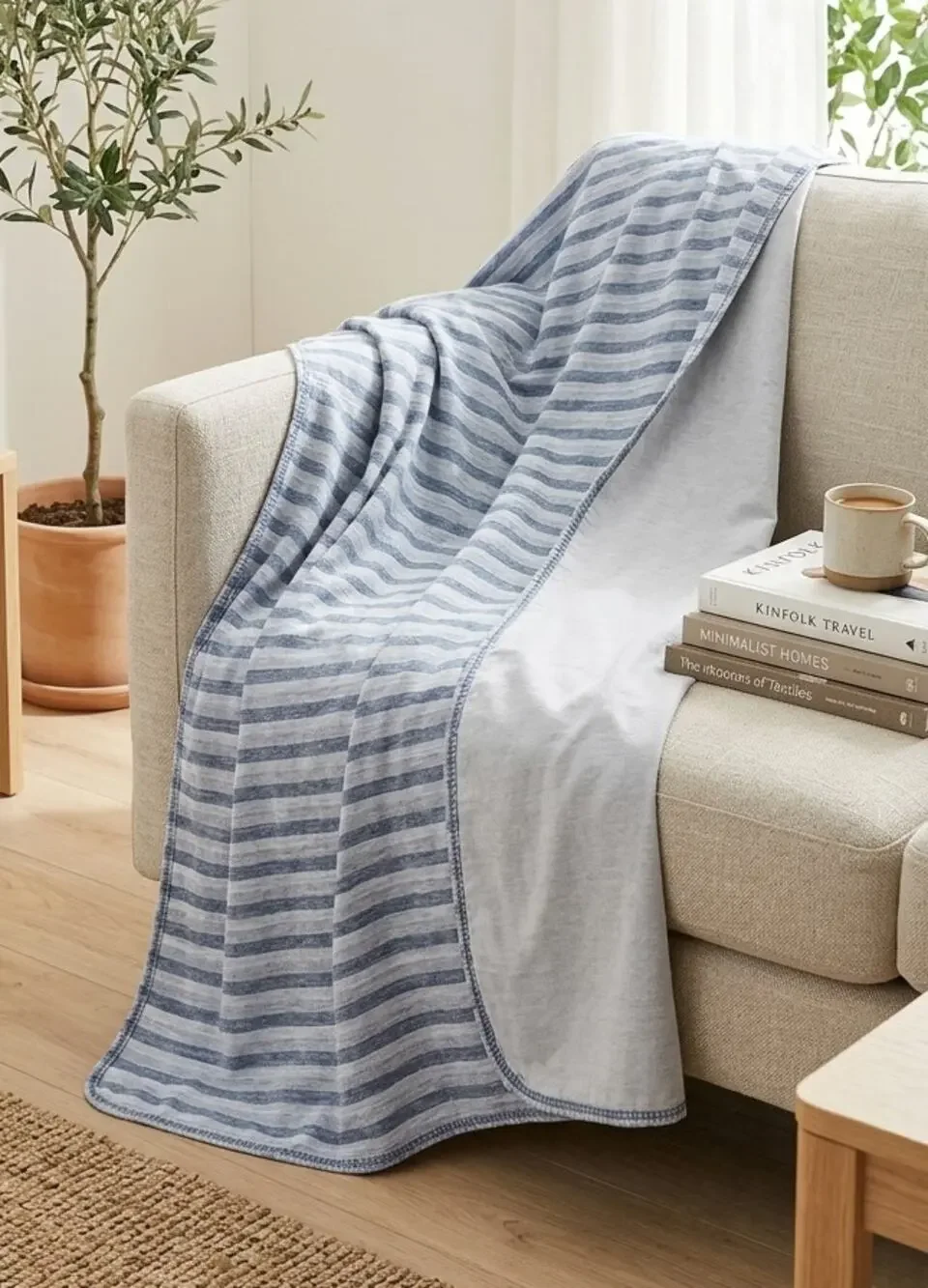 Cooling Throw Blanket Gray Stripe 50x70 Lightweight Summer